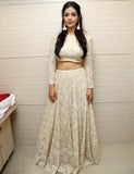 White faux georgette embroidery work lehenga choli -Lehenga Choli Default Title women's fashion mart