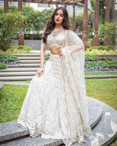 White colour sequence work lehenga choli -Lehenga Choli Default Title women's fashion mart