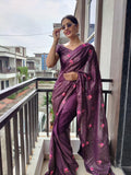 1 min ready to wear sequins saree -Silk Saree wine women's fashion mart