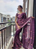 1 min ready to wear sequins saree -Silk Saree wine women's fashion mart