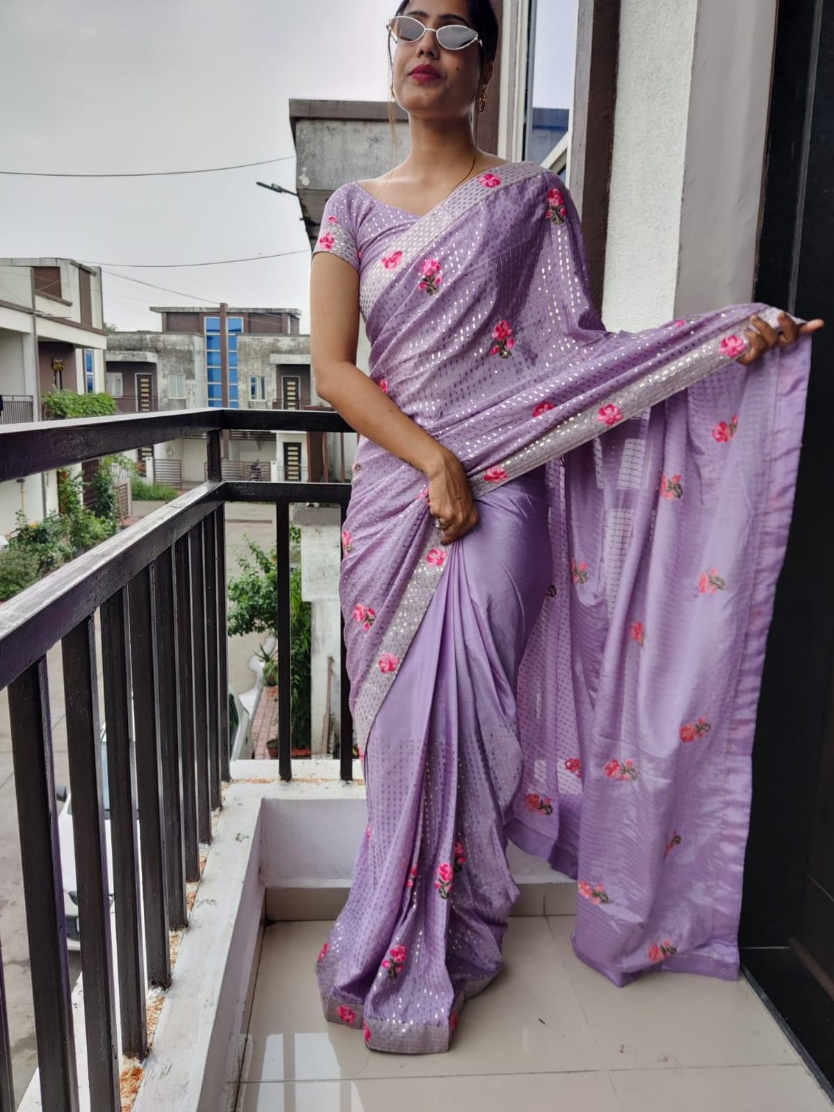 1 min ready to wear sequins saree -Silk Saree wine women's fashion mart