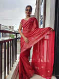 1 min ready to wear sequins saree -Silk Saree wine women's fashion mart