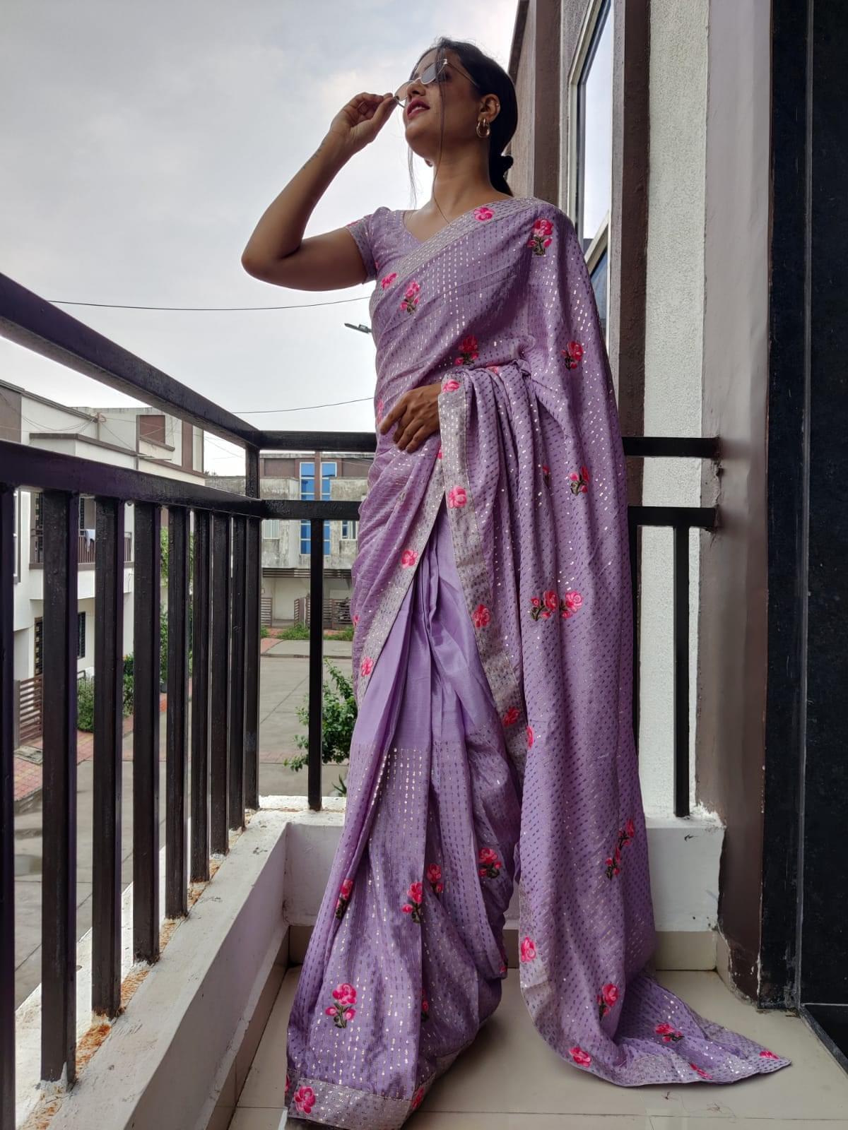 1 min ready to wear sequins saree -Silk Saree wine women's fashion mart