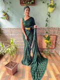 1 min ready to wear Sequences saree -Georgette Saree green women's fashion mart