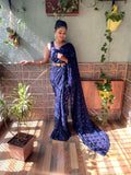 1 min ready to wear Sequences saree -Georgette Saree navy blue women's fashion mart