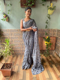 1 min ready to wear Sequences saree -Georgette Saree grey women's fashion mart