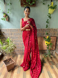 1 min ready to wear Sequences saree -Georgette Saree red women's fashion mart