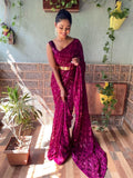 1 min ready to wear Sequences saree -Georgette Saree wine women's fashion mart
