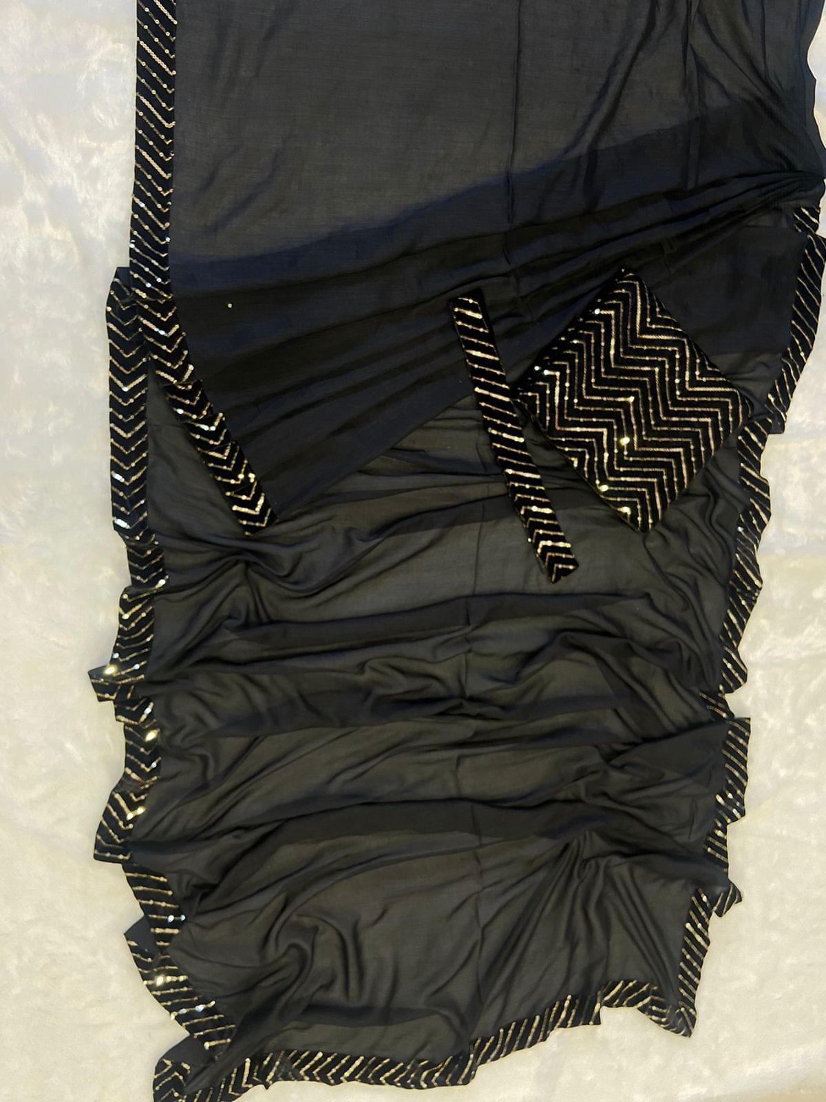 1 min ready to wear black vichitra silk saree -Silk Saree Default Title women's fashion mart