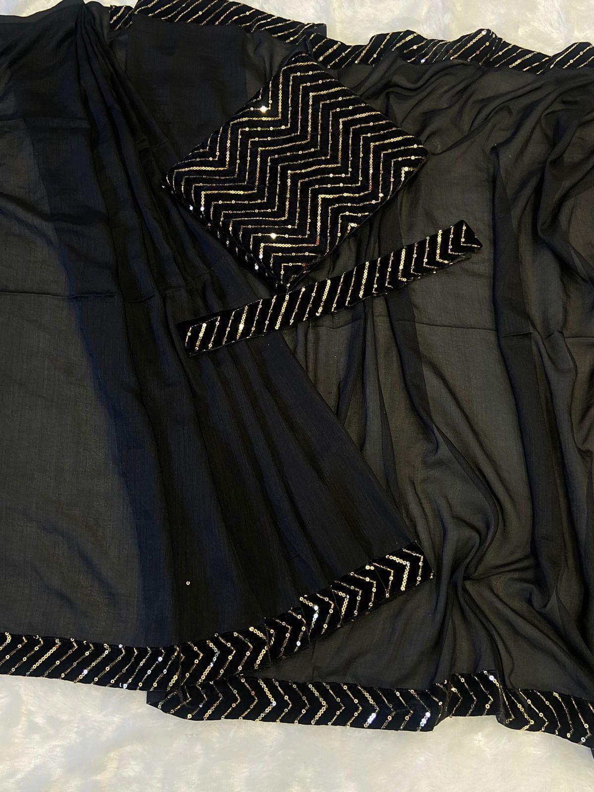 1 min ready to wear black vichitra silk saree -Silk Saree Default Title women's fashion mart