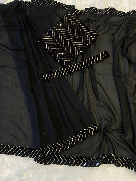 1 min ready to wear black vichitra silk saree -Silk Saree Default Title women's fashion mart
