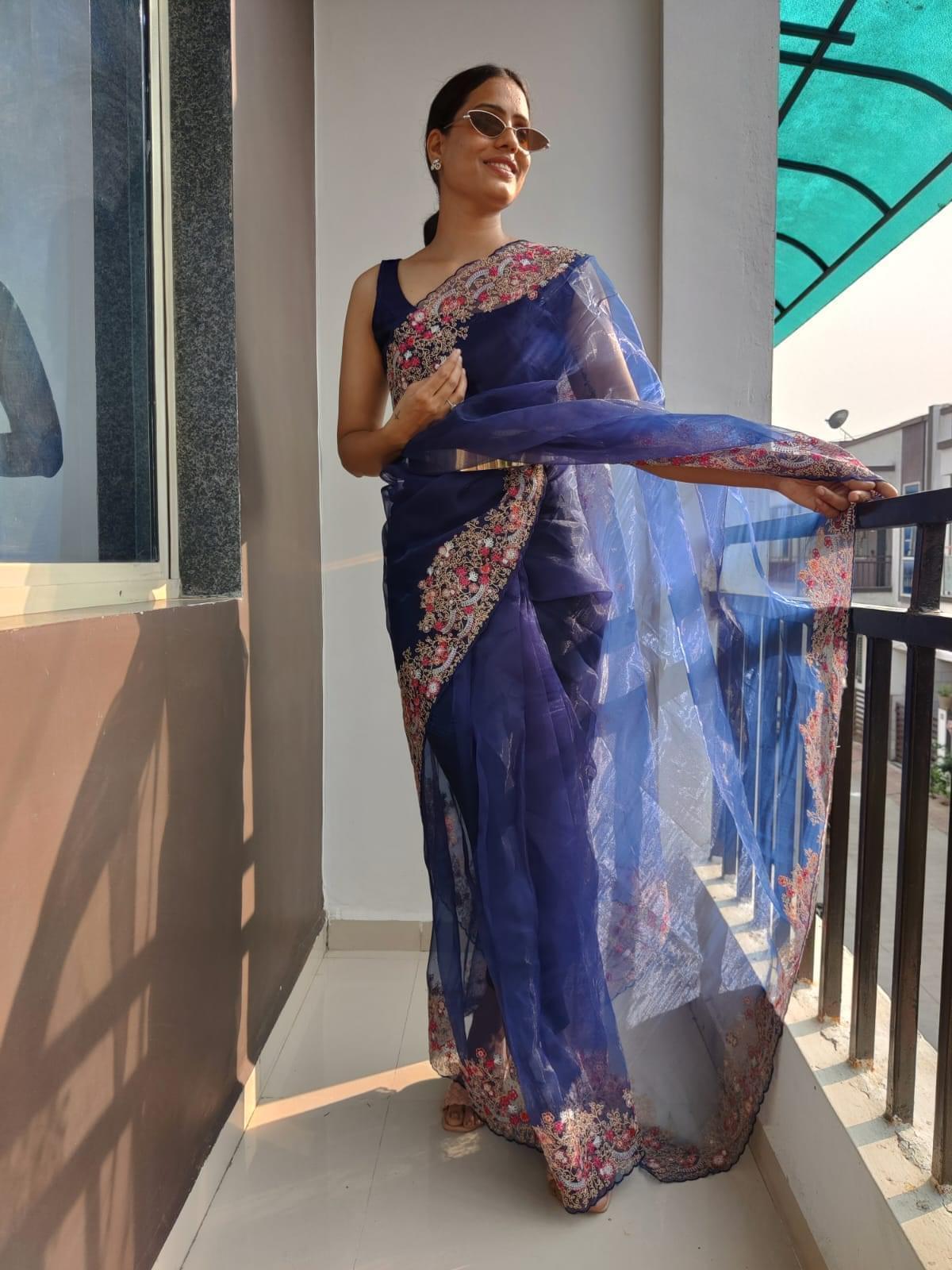 1 min Ready to wear organza saree -Organza Saree Default Title women's fashion mart