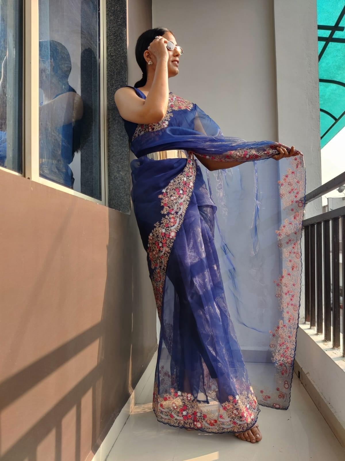 1 min Ready to wear organza saree -Organza Saree Default Title women's fashion mart