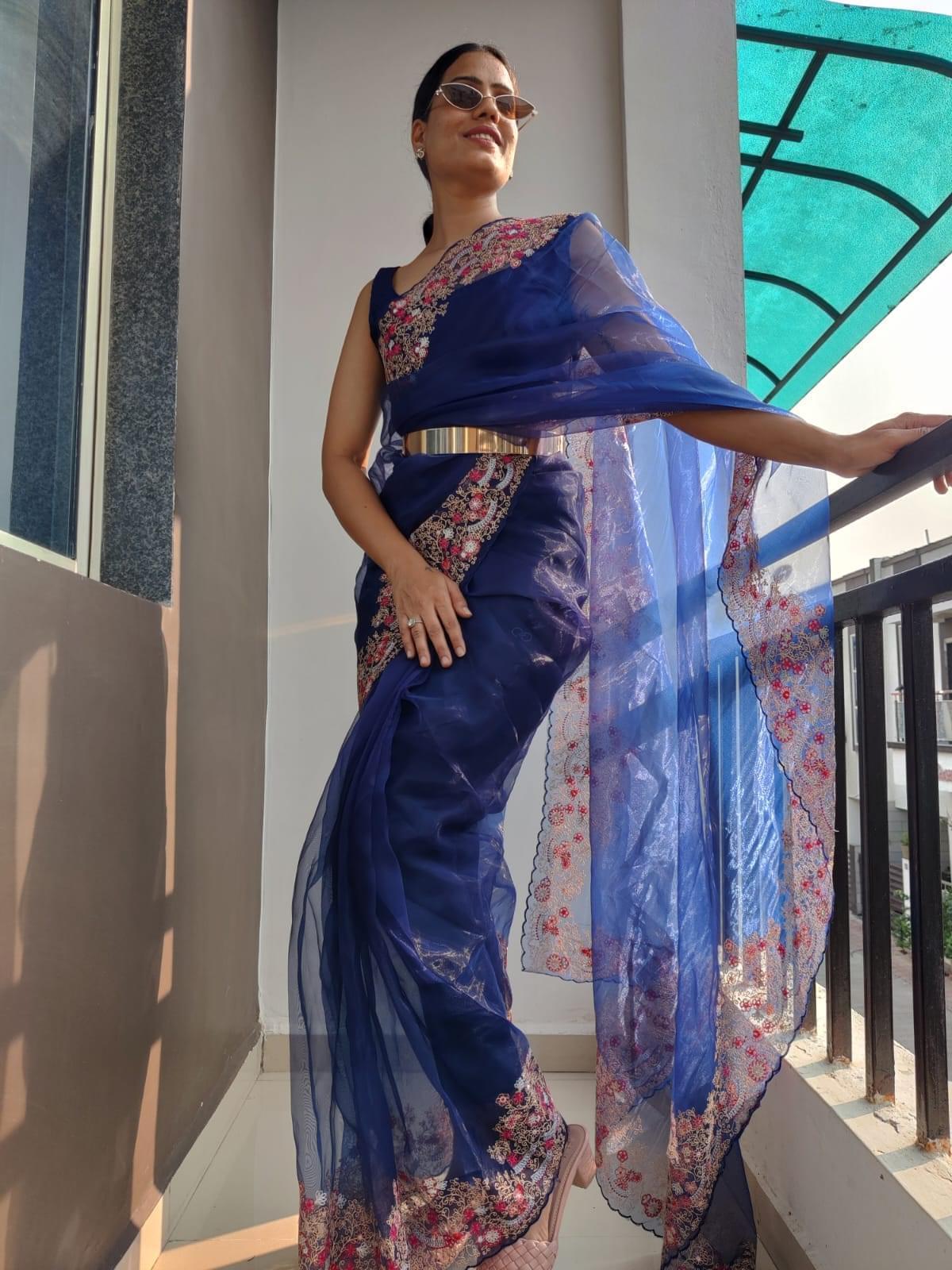 1 min Ready to wear organza saree -Organza Saree Default Title women's fashion mart