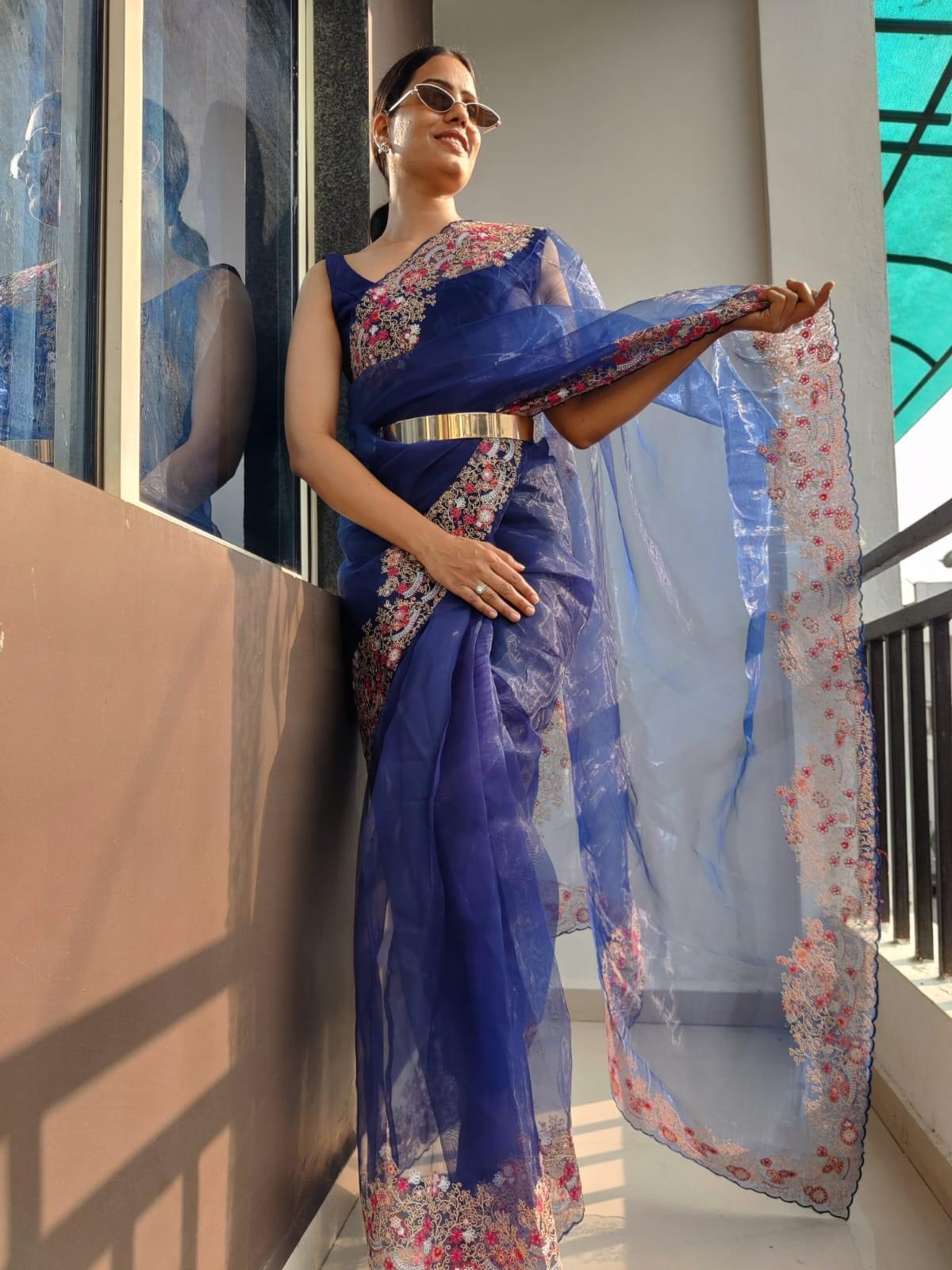 1 min Ready to wear organza saree -Organza Saree Default Title women's fashion mart