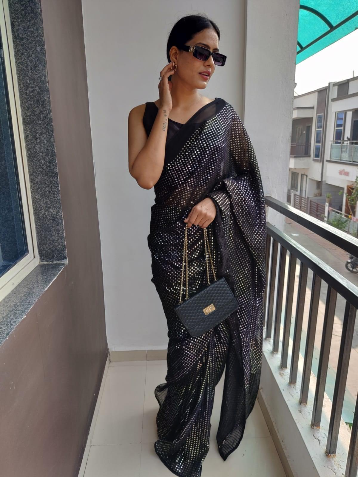 1 min ready to wear multi color sequins work saree -Georgette Saree Default Title women's fashion mart