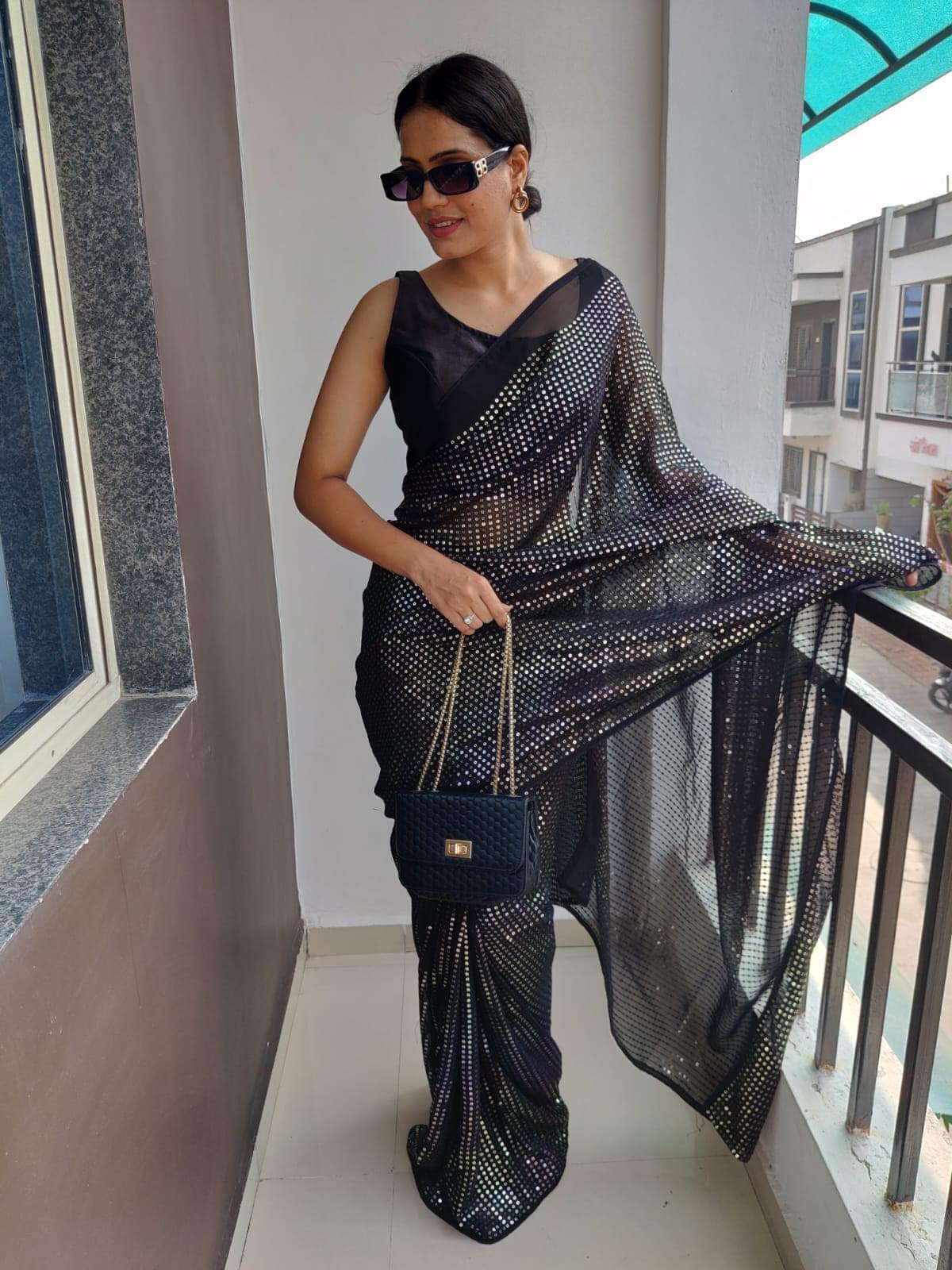 1 min ready to wear multi color sequins work saree -Georgette Saree Default Title women's fashion mart