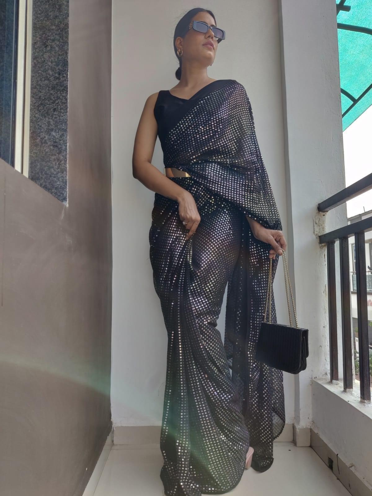 1 min ready to wear multi color sequins work saree -Georgette Saree Default Title women's fashion mart