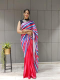 1 min ready to wear digital print satin silk saree -Satin saree red women's fashion mart