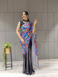 1 min ready to wear digital print satin silk saree -Satin saree black butterfly women's fashion mart
