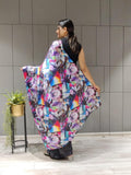 1 min ready to wear digital print satin silk saree -Satin saree red women's fashion mart