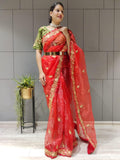 1 min ready to wear organza silk saree -Organza Saree yellow women's fashion mart