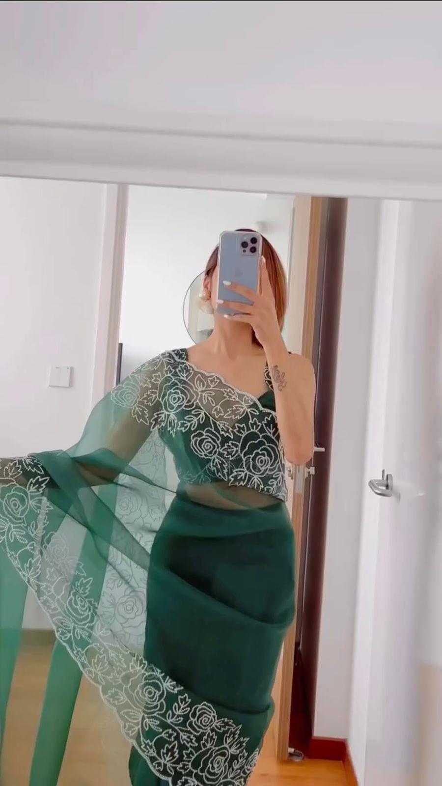 1 min ready to wear organza silk saree -Silk Saree Default Title women's fashion mart