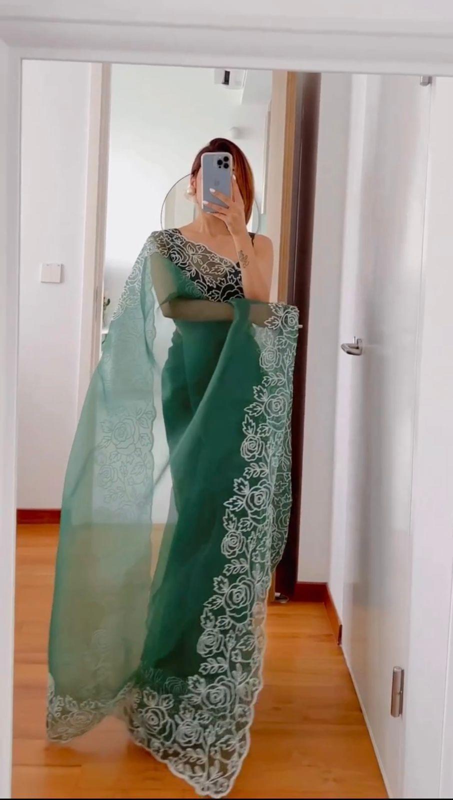 1 min ready to wear organza silk saree -Silk Saree Default Title women's fashion mart