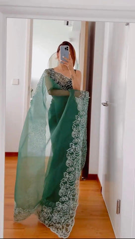 1 min ready to wear organza silk saree -Silk Saree Default Title women's fashion mart