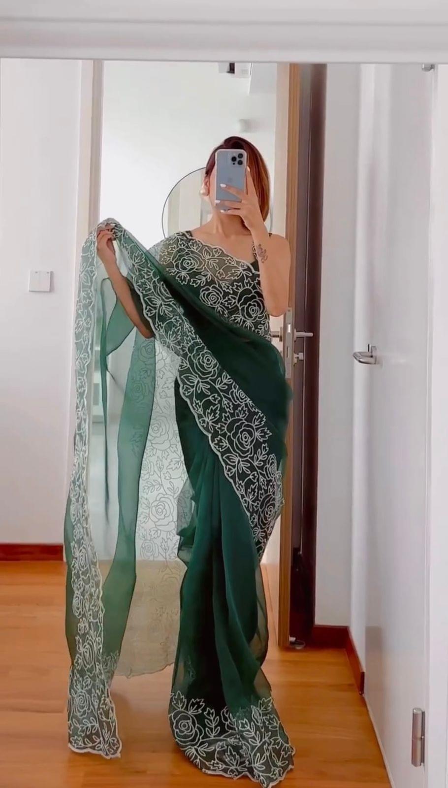 1 min ready to wear organza silk saree -Silk Saree Default Title women's fashion mart