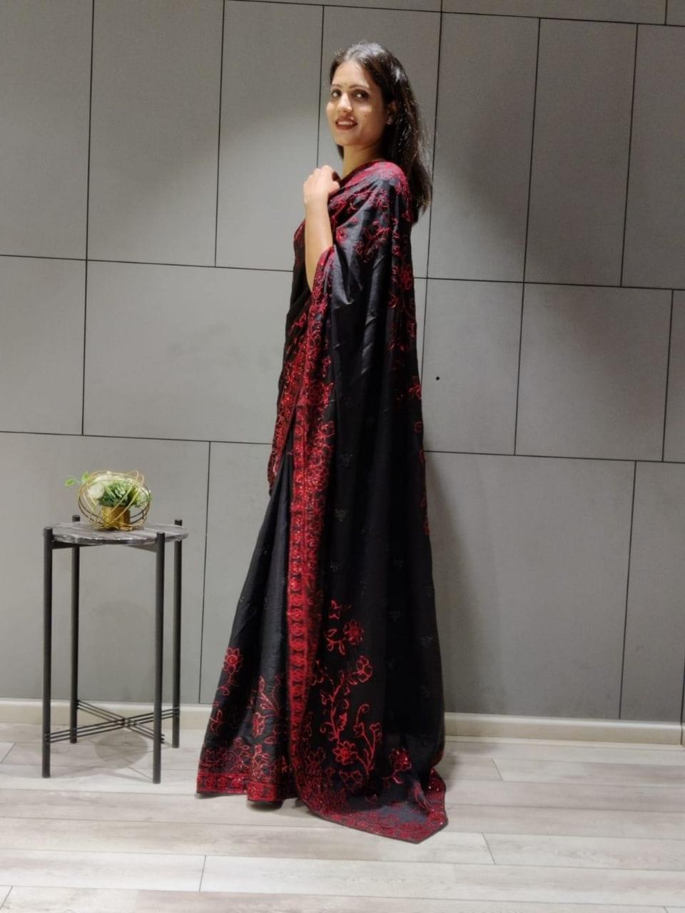 1 min ready to wear black sequins work saree -Georgette Saree Default Title women's fashion mart