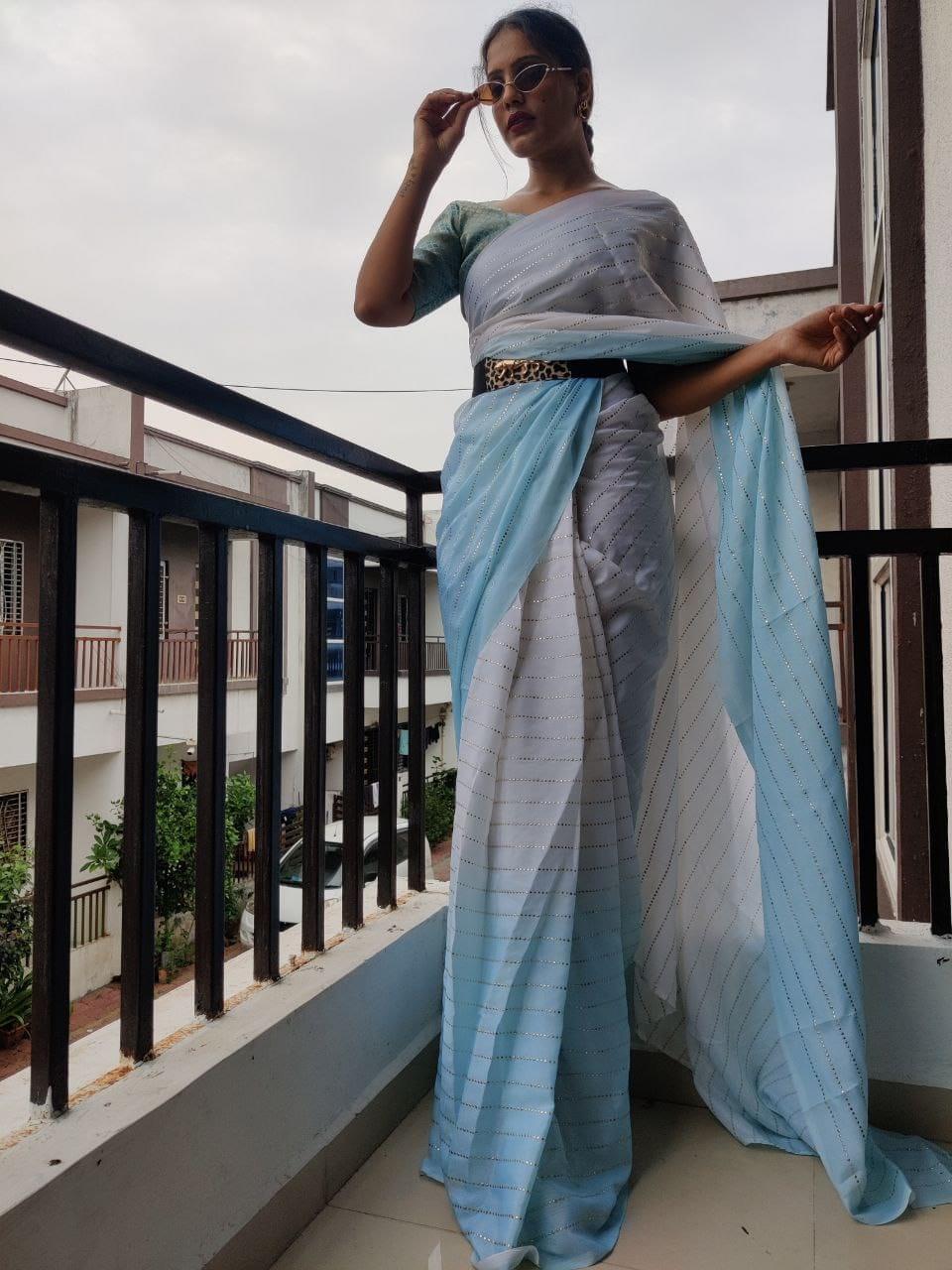 1 min ready to wear digital print saree -Silk Saree Default Title women's fashion mart