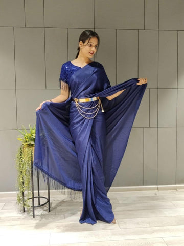 1 min ready to wear sequence work silk saree -Silk Saree blue women's fashion mart