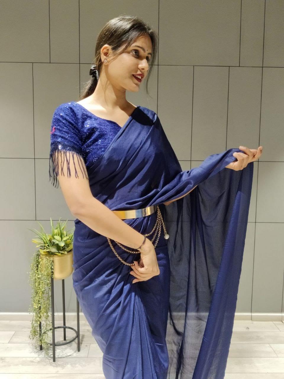 1 min ready to wear sequence work silk saree -Silk Saree blue women's fashion mart