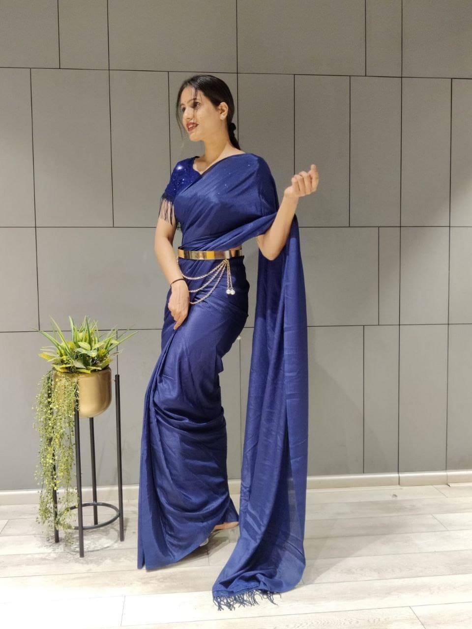 1 min ready to wear sequence work silk saree -Silk Saree blue women's fashion mart