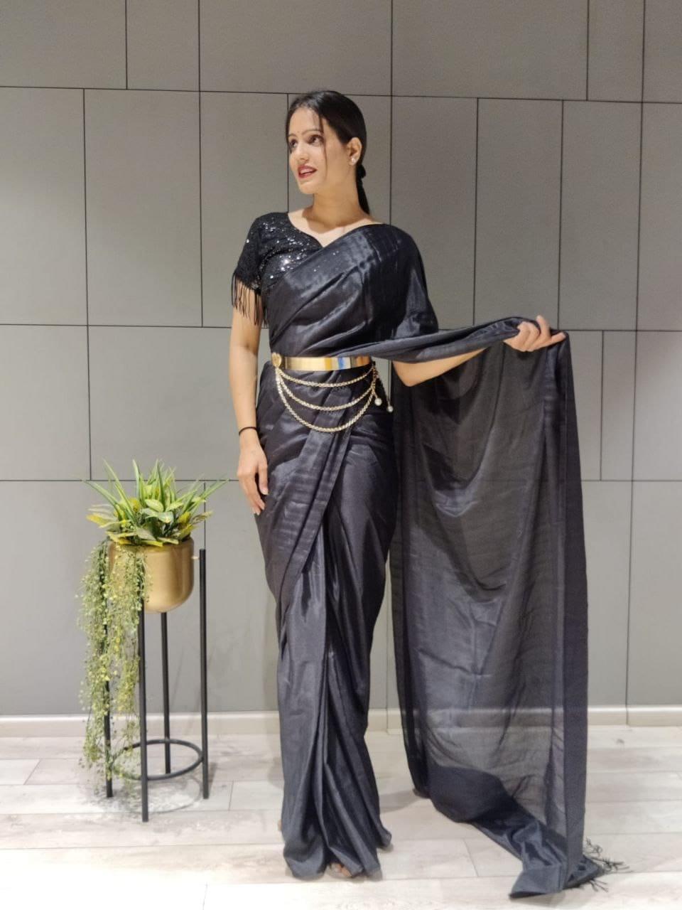 1 min ready to wear sequence work silk saree -Silk Saree blue women's fashion mart
