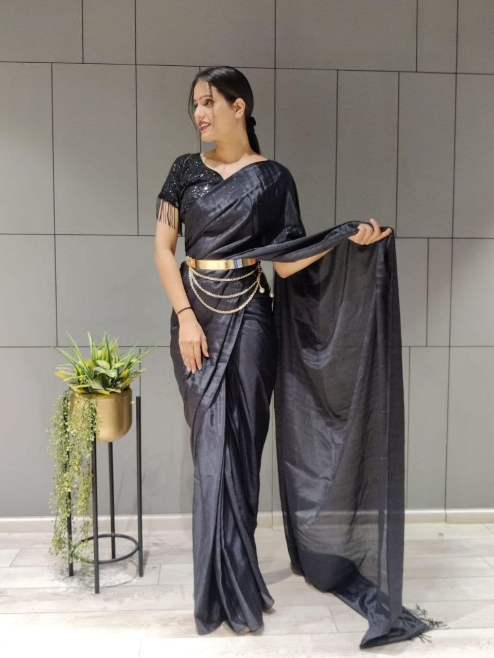 1 min ready to wear sequence work silk saree -Silk Saree blue women's fashion mart
