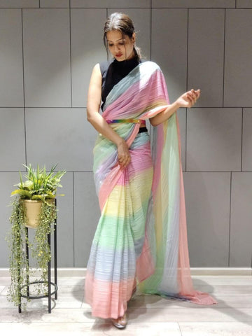 1 min ready to wear multi colour saree -Silk Saree Default Title women's fashion mart