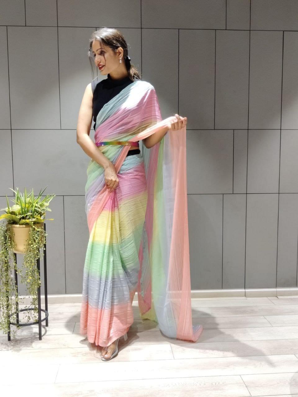 1 min ready to wear multi colour saree -Silk Saree Default Title women's fashion mart
