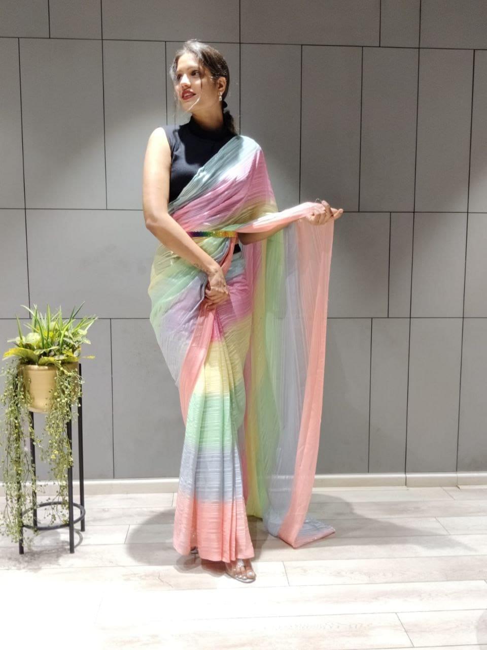 1 min ready to wear multi colour saree -Silk Saree Default Title women's fashion mart