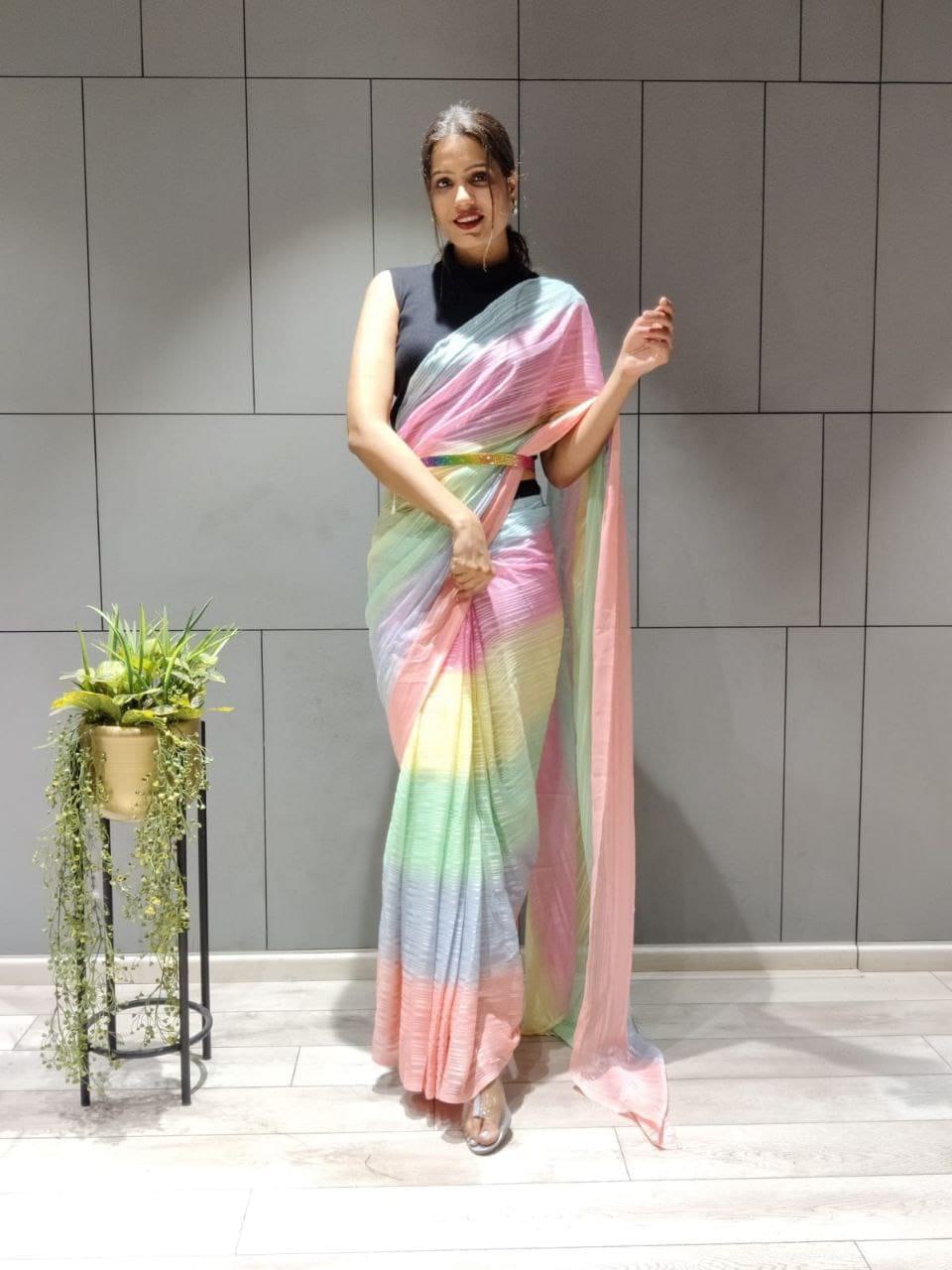 1 min ready to wear multi colour saree -Silk Saree Default Title women's fashion mart