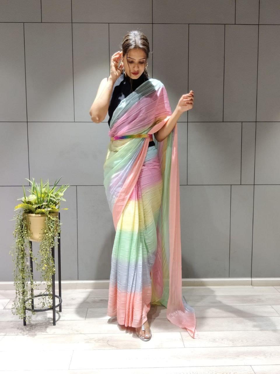 1 min ready to wear multi colour saree -Silk Saree Default Title women's fashion mart