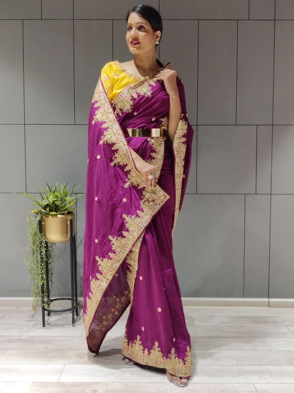 1 min ready to wear wine vichitra silk saree -Silk Saree Default Title women's fashion mart