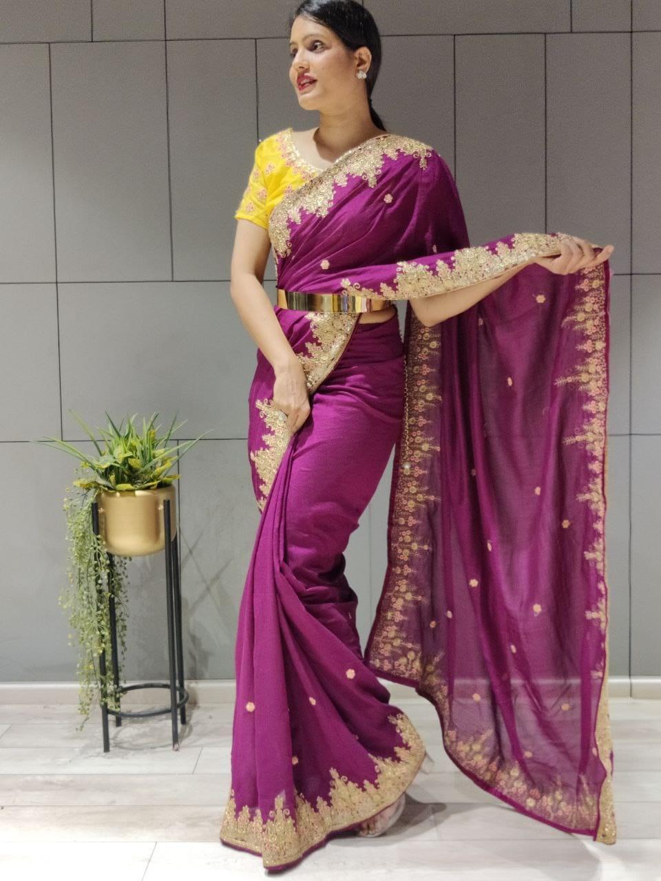 1 min ready to wear wine vichitra silk saree -Silk Saree Default Title women's fashion mart