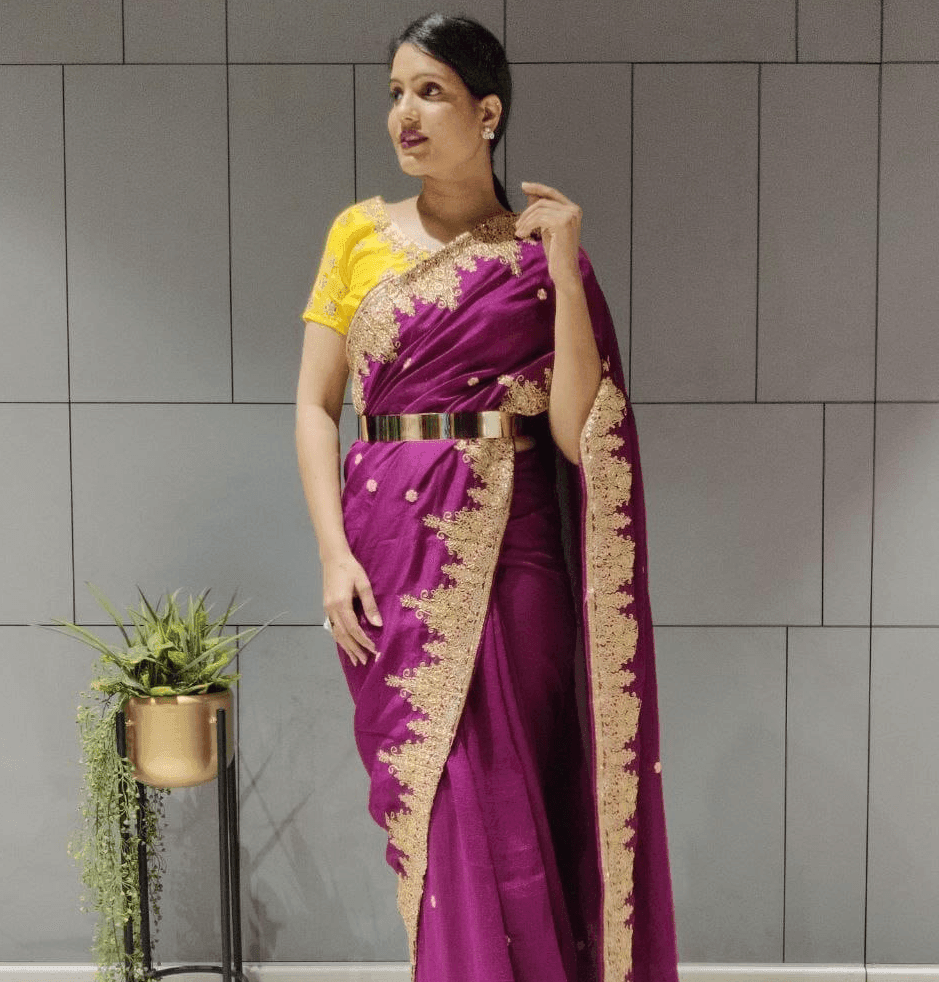 1 min ready to wear wine vichitra silk saree -Silk Saree Default Title women's fashion mart