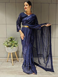 1 min ready to wear navy blue saree -Georgette Saree Default Title women's fashion mart