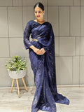 1 min ready to wear navy blue saree -Georgette Saree Default Title women's fashion mart