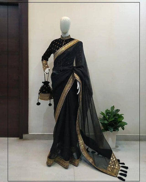 Black sequence work soft net saree -Net Saree Default Title women's fashion mart
