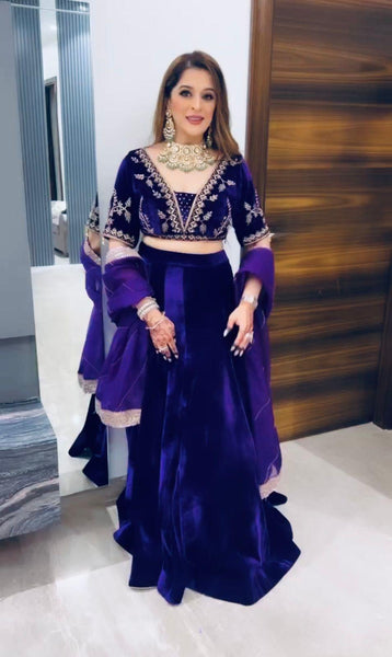 Blue heavy viscos velvet lehenga choli -Lehenga Choli Default Title women's fashion mart