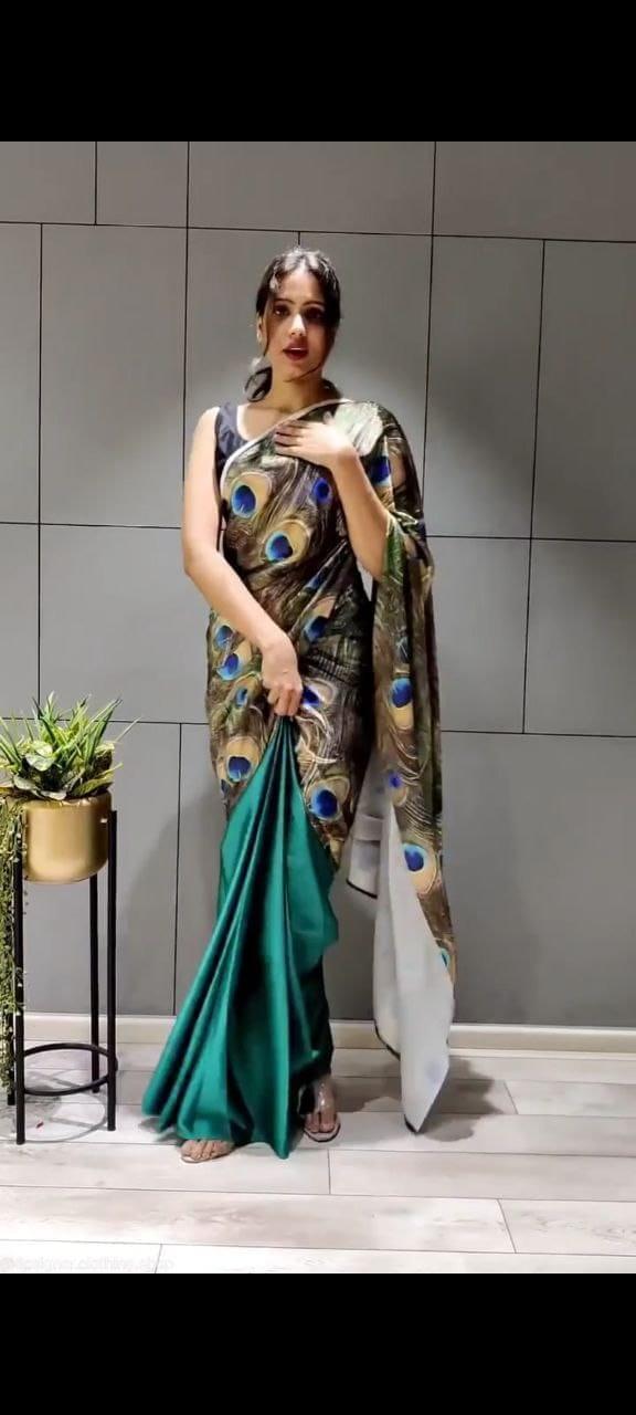 1 min ready to wear digital print japan satin silk saree -Silk Saree Default Title women's fashion mart